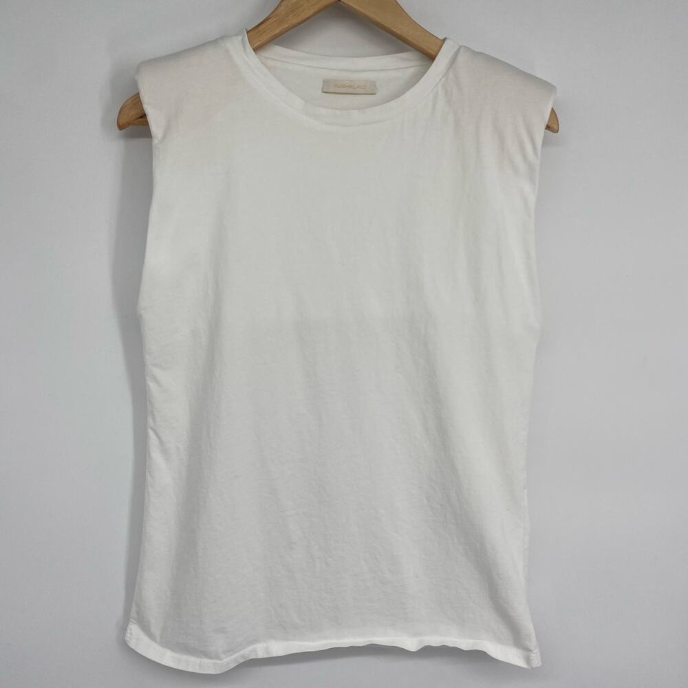 Milio-Milano Top Women's Medium‎ White Cotton Minimalist Shoulder Pads Mob Wife